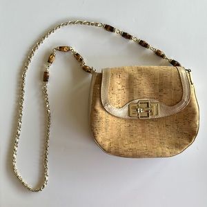 Elaine Turner cork and gold with bamboo accents crossbody
